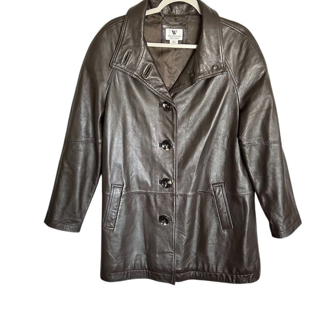Worthington Women’s L Fontana Brown Leather Overcoat Mid-Length Casual Jacket - Picture 2 of 5
